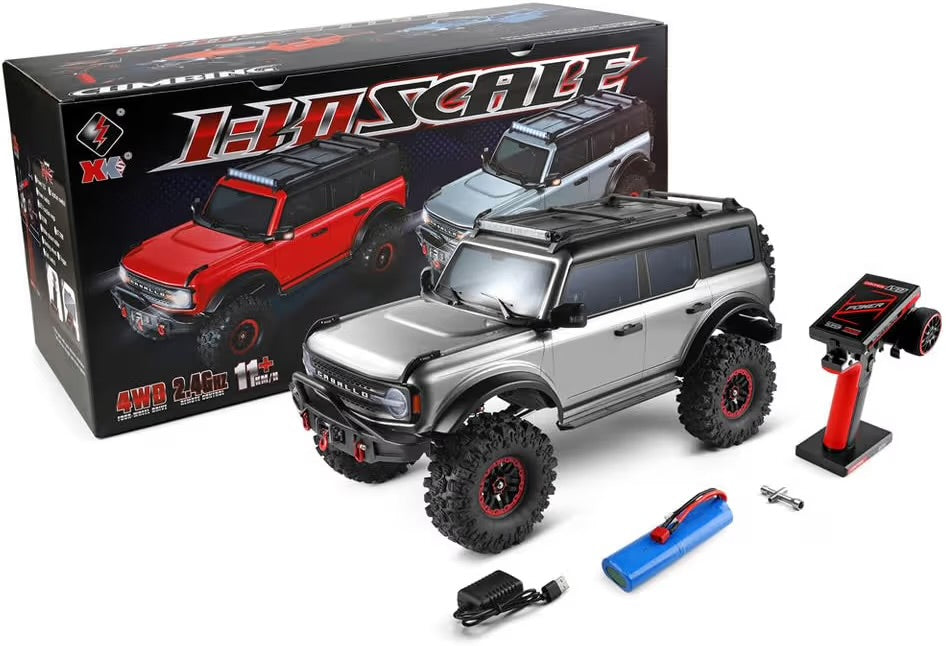 WL-Toys 104020 Bronco 1/10 Scale RC Crawler - 4WD Off-Road Remote Control Car, Electric Winch, 550 Brushed Motor, Dual Speed, High Torque Climbing Vehicle | India Edition (Silver)