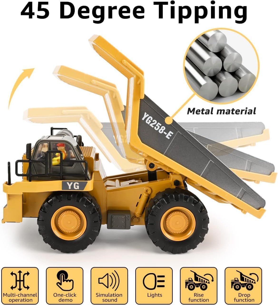 9-CH 1:24 Remote Control (R/C) Construction Dump Truck