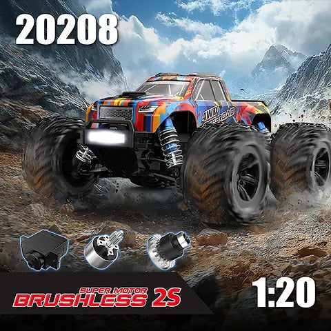 MJX Hyper Go 20208 | 1:20 Scale | 4WD Brushless RC Monster Truck | 39KM/H | High-Speed Off-Road RC Car