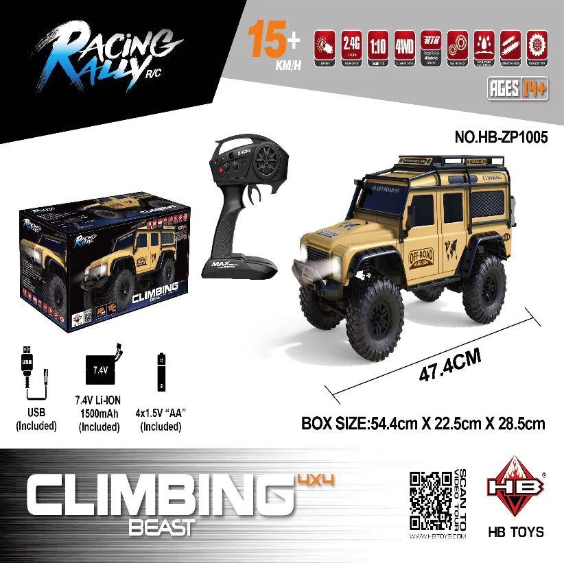 HB Toys ZP1005 1:10 Land Rover Defender Yellow RTR 4WD Rc off road crawler