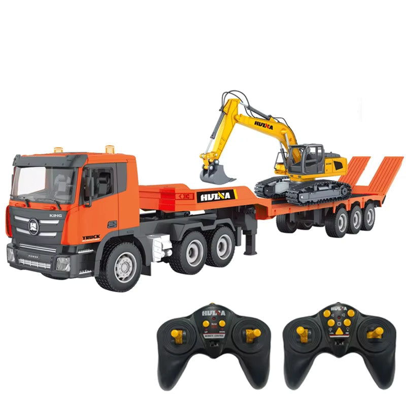 HUINA_1319_1_24_Scale_9CH_RC_Tractor_Truck_with_Flatbed_Trailer_Excavator
