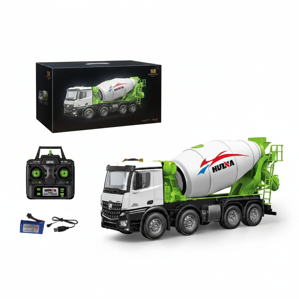 HUINA 1537 1:14 RC Cement Mixer Truck 12CH Alloy Construction Vehicle with Rotating Drum