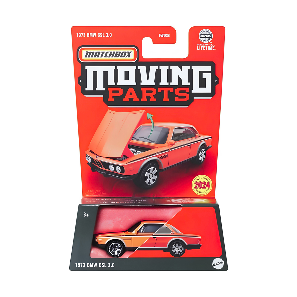 Matchbox Moving Parts BMW 3.0 CSL Orange Diecast Car 1:64 Scale Collectible Model
