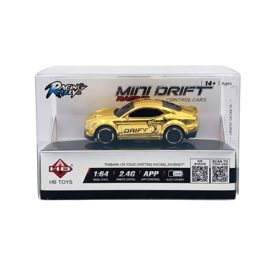 Front view of the gold Racing Rally HB-RP6402-1 Ford Mustang 1:64 RC drift car