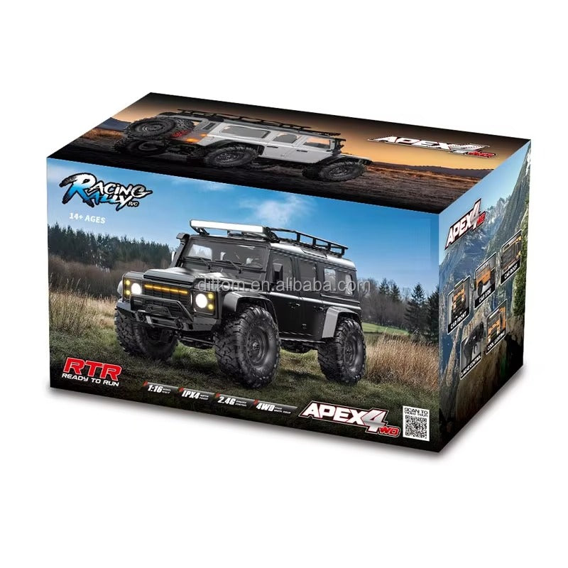 HB Toys | DT021166 (HB-R1607) | 1:16 Scale | 31.5 cm | Land Rover Defender 4WD RC Off-Road Climbing Car with LED Lights | Silver | RTR Series