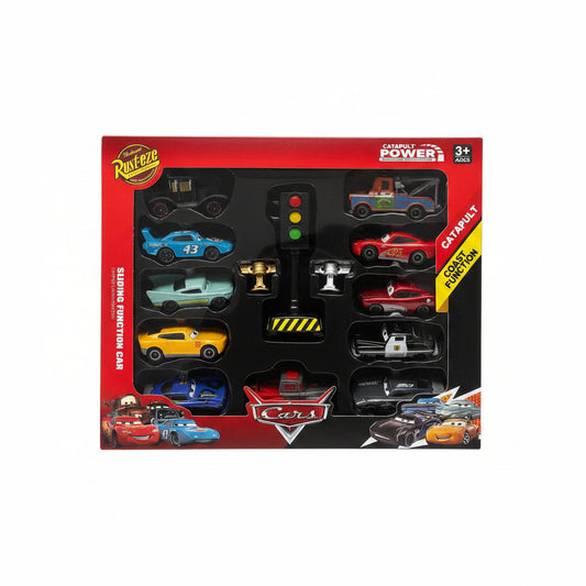 10PCS Catapult Power Sliding Function Car Set | Mixed Design Racing Cars with Ejection Launcher | Kids Toy Set