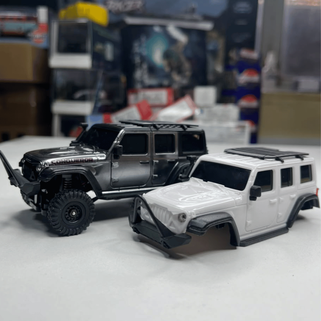 2.4GHz remote controller and replacement body shell displayed with the HB Toys R4308 for hobby shop orders