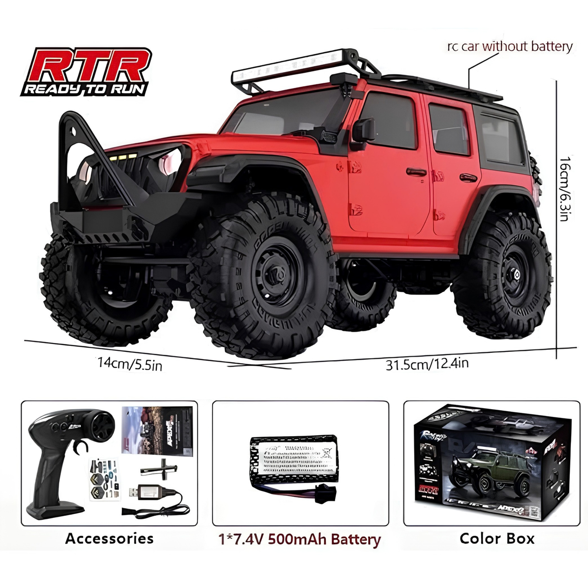 HB Toys | HB-R1604 | Red |  31 CM | BIG | 1:16 Scale | 4WD RTR RC Rock Crawler | Metal Chassis | LED Lights