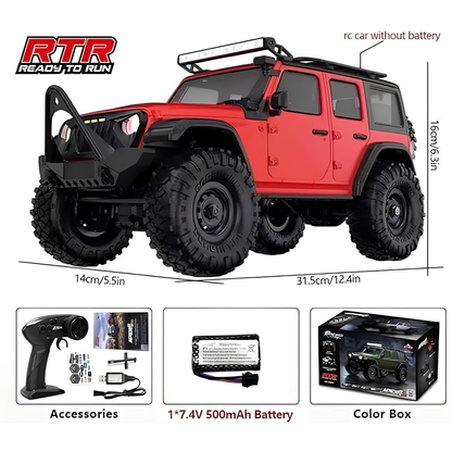 HB Toys | HB-R1604 | Red |  31 CM | BIG | 1:16 Scale | 4WD RTR RC Rock Crawler | Metal Chassis | LED Lights
