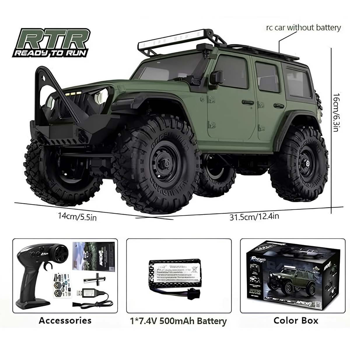 HB Toys | HB-R1605 | Green | 31 CM | BIG | 1:16 Scale | 4WD RTR RC Rock Crawler | Metal Chassis | LED Lights