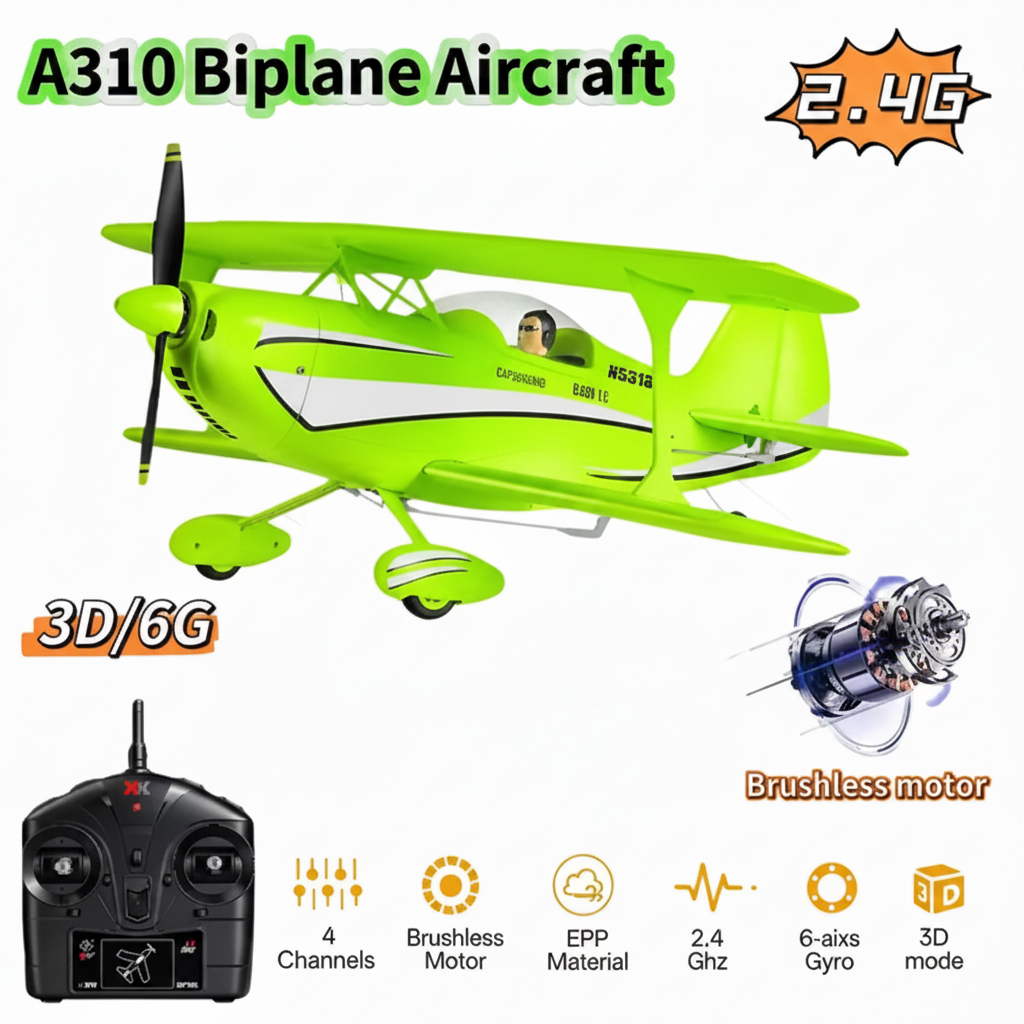 WLtoys A310 Beech D17S RC Airplane 4CH Brushless 3D/6G with 6-Axis Gyro – 1 Battery