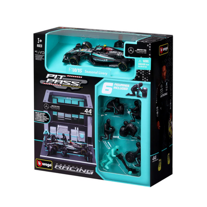 Burago Mercedes-AMG Petronas F1 Pit Pass Diorama | Lewis Hamilton #44 Collectible