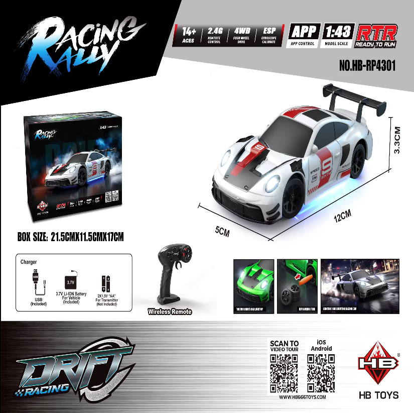HB Toys RP4301 1:43 Porsche 911 GT3 R RC Drift Car