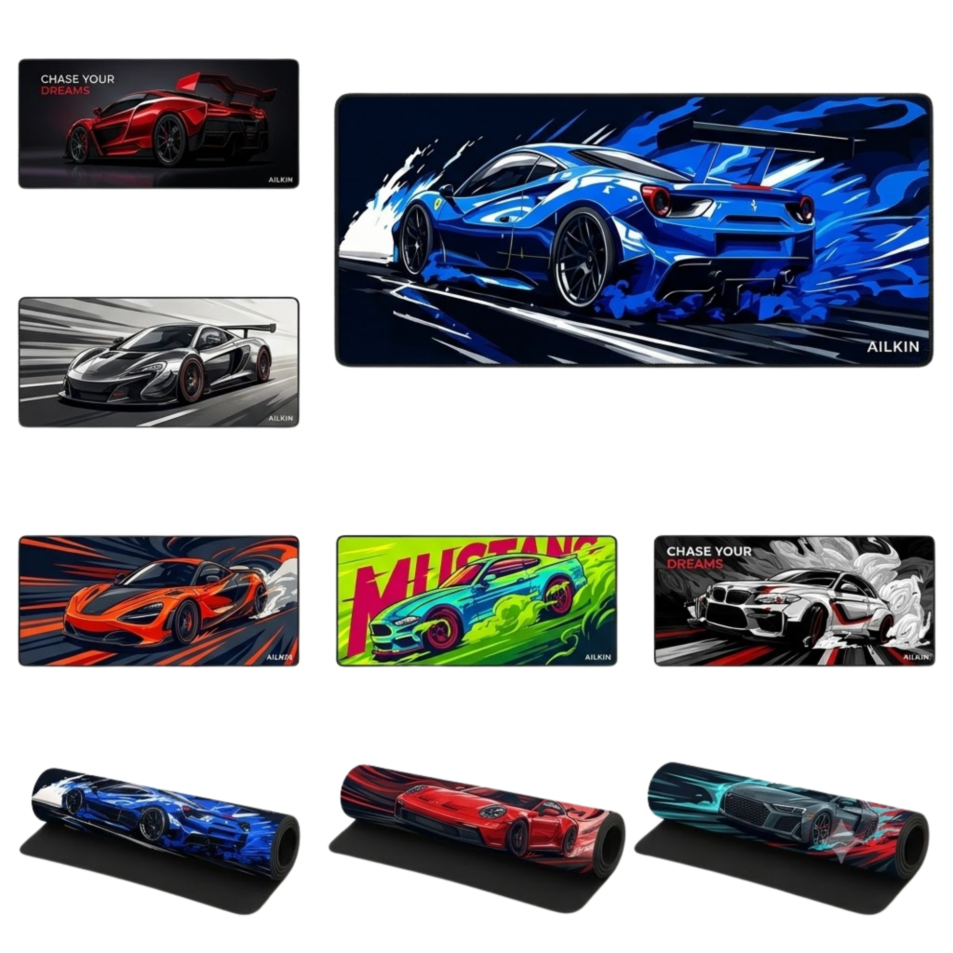 6 PCS Mixed Design | Supercar Gaming Mouse Pad Combo | Extended Anti-Slip Desk Mat for Gaming, Office & Laptop