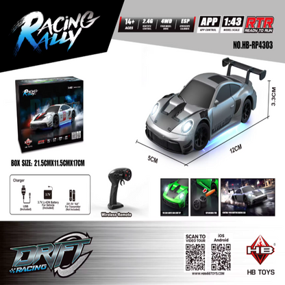 HB Toys RP4303 1:43 Porsche 911 GT3 R Grey RC Drift Car