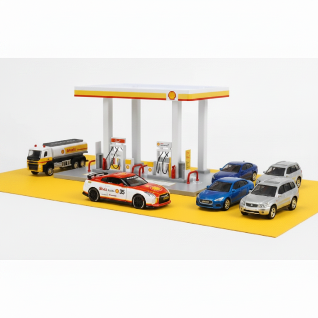 CCA 67277E 1:72 Volvo & 1:42 Nissan Diecast Model Shell Gas Station
