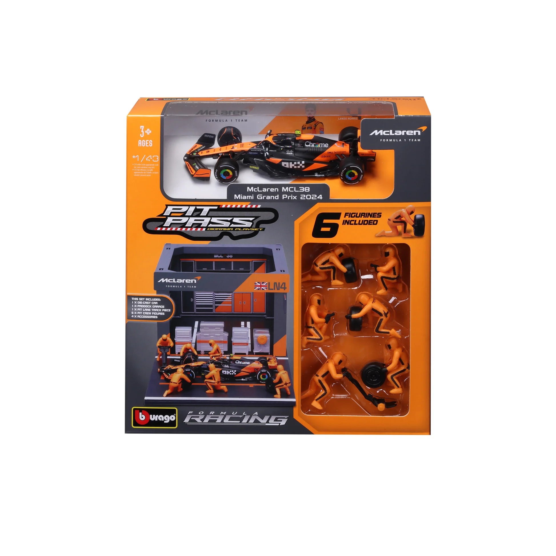 Bburago Garage Kit McLaren MCL38 F1 Pit Stop Scene | Oscar Piastri #81 | 1:43 Scale Diecast Model Set