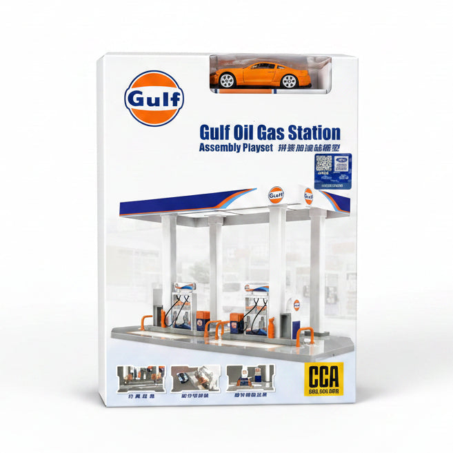 CCA 01278F Gulf Oil gas station assembly playset with Ford Mustang
