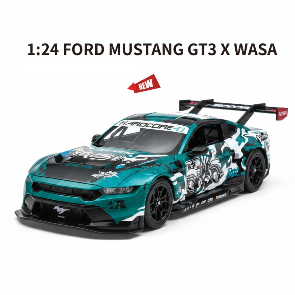 CCA 1:24 Ford Mustang GT3 alloy diecast car model with opening doors and hood