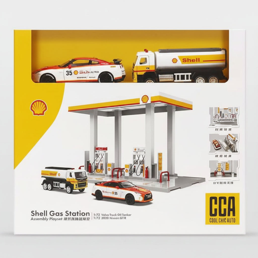 CCA 67277E 1:72 Volvo & 1:42 Nissan Diecast Model Shell Gas Station