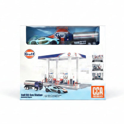 CCA 67277F Gulf gas station diorama with Volvo tanker and McLaren P1 GTR