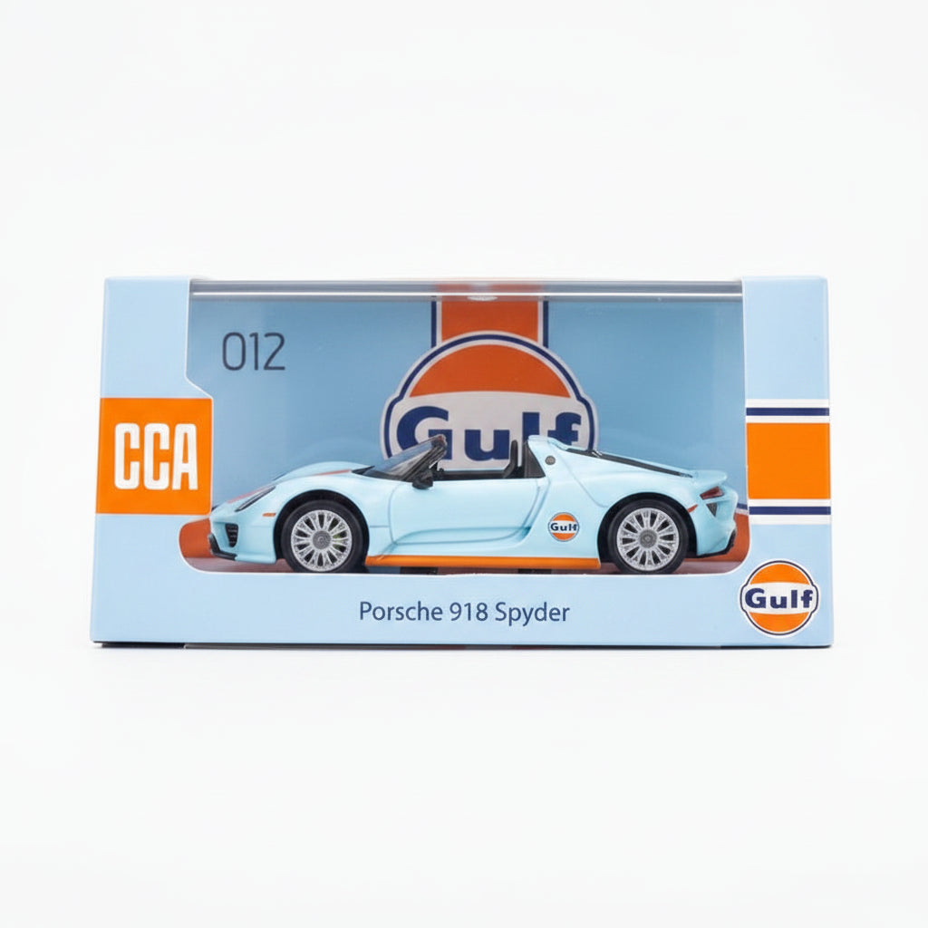 CCA | Porsche 918 Spyder Gulf | 1:64 Scale | Diecast Car | Acrylic Display Case
