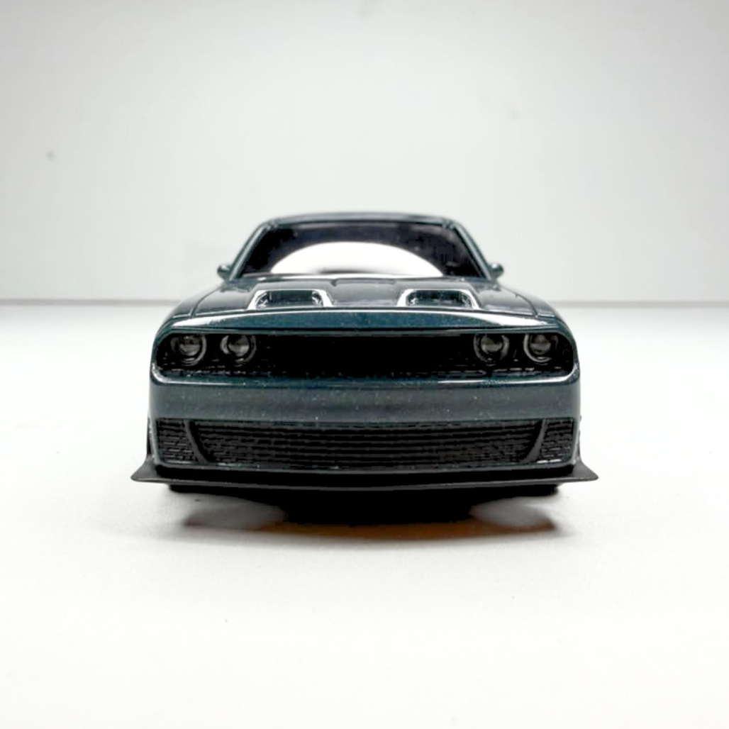Close up view of the front LED headlights and dark blue body shell for distributor wholesale pricing