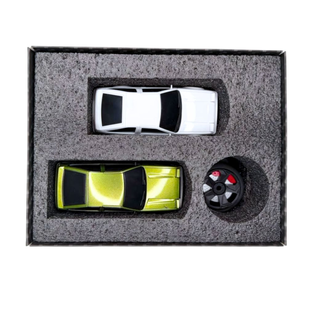 Close up view of the front LED headlights and green body shell for commercial distributor wholesale pricing