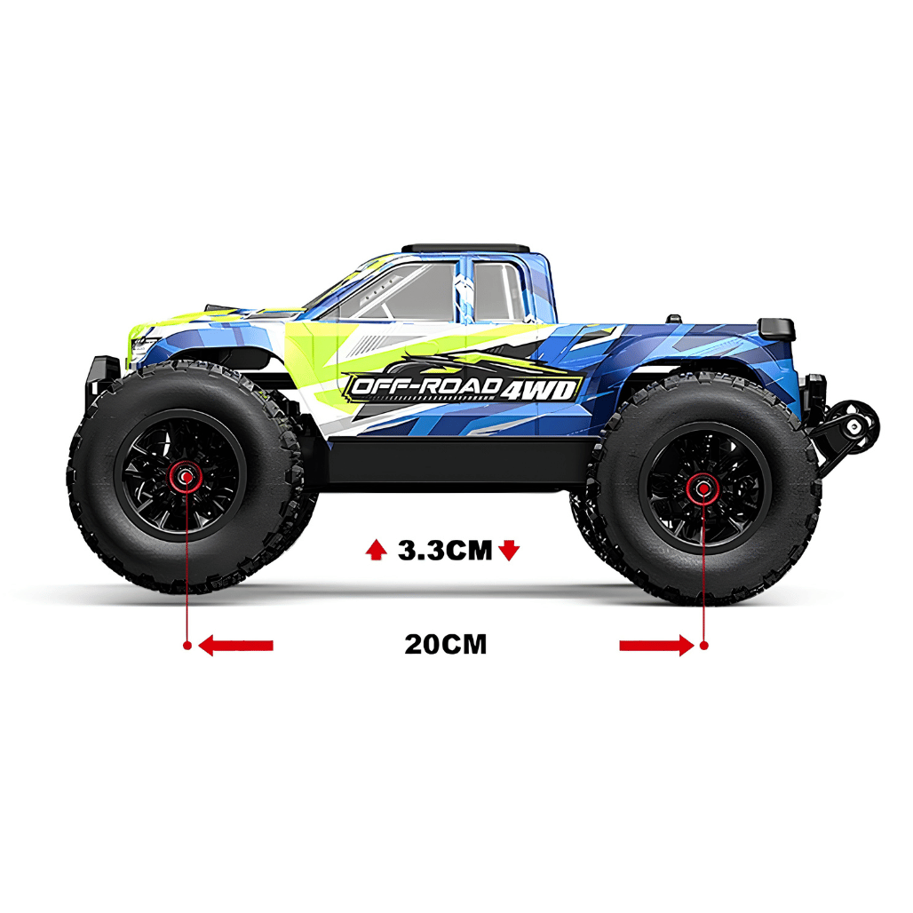 Close up view of the large off-road tires and suspension system for commercial distributor wholesale pricing and display