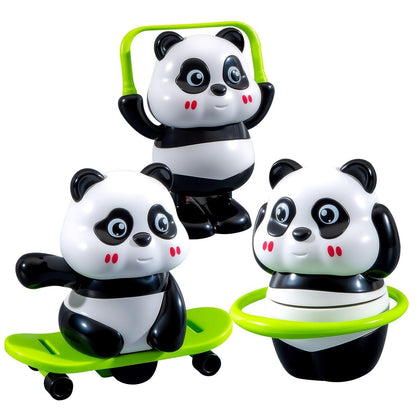 Cute Panda Action Toy Set of 3 – Rotating, Moving, Skating, Spinning & Jumping Interactive Panda Figures for Kids