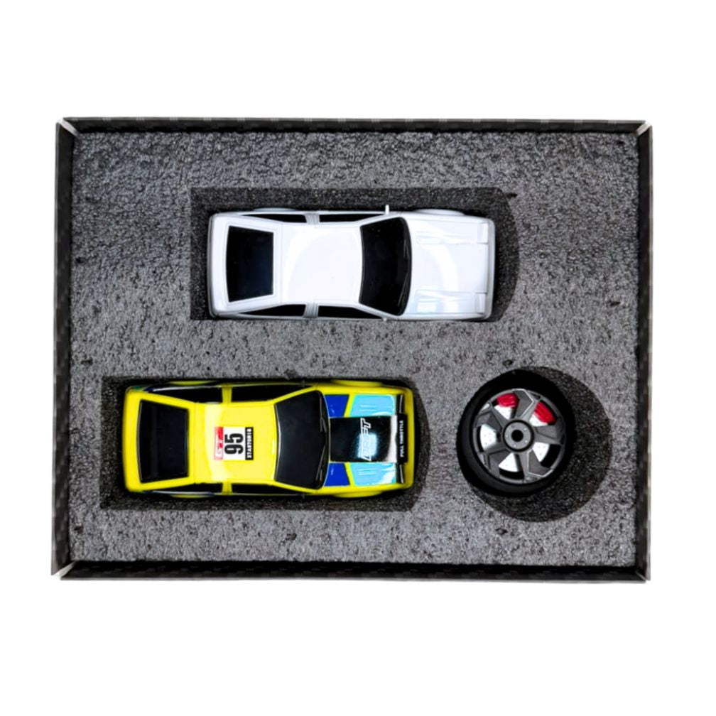 Factory retail packaging box of the yellow HB Toys HB-BP4310-2 Toyota AE86 Trueno for hobby shop stock replenishment