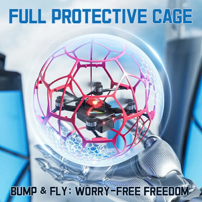 Football shaped RC drone with 360 degree protective cage