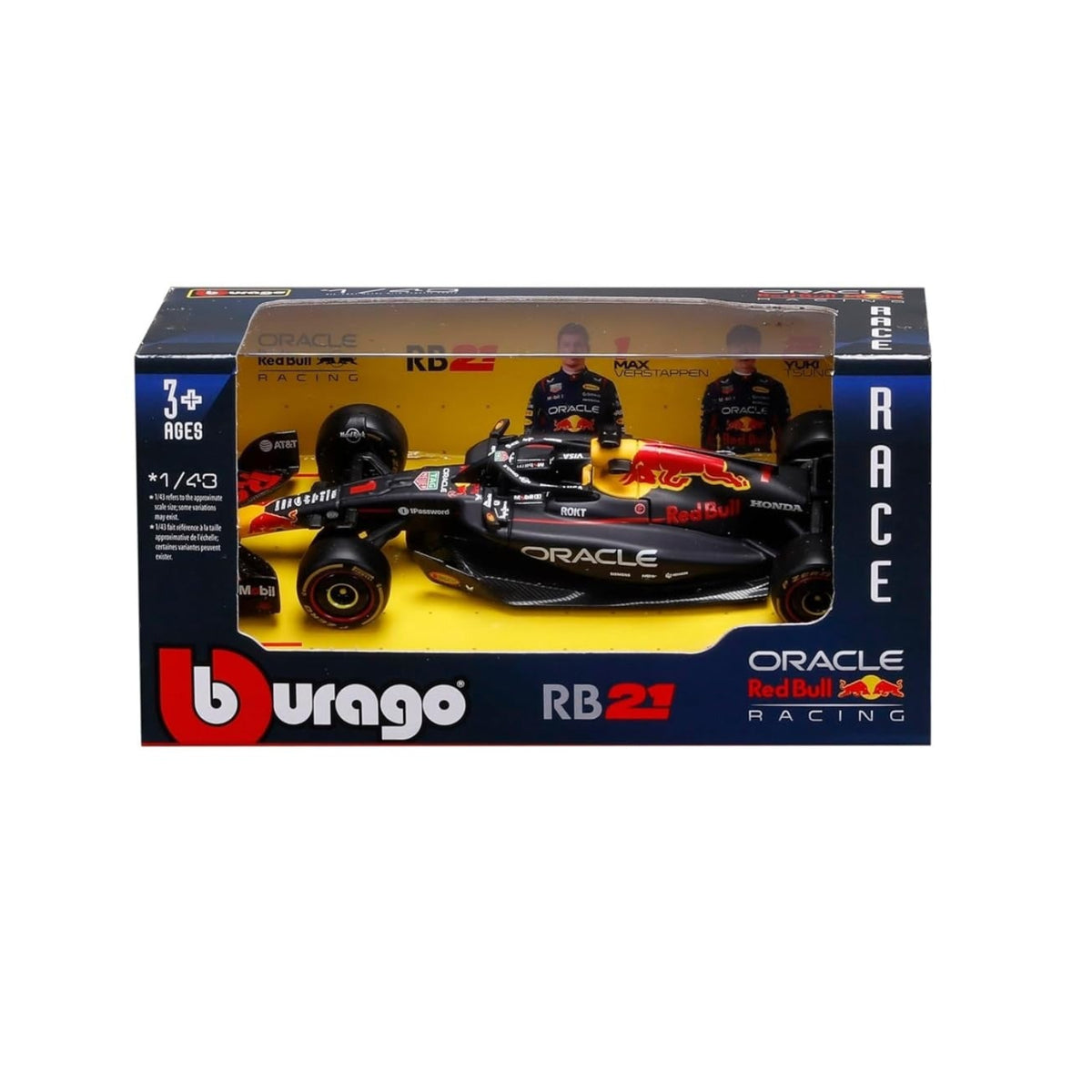 Front nose and wing view of the Bburago RB21 Red Bull Racing diecast F1 car for wholesale store inventory