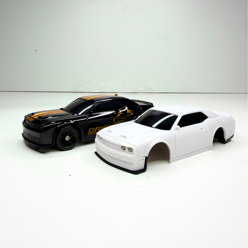 Front perspective view of the black HB Toys HB-RP4307 Dodge Challenger for wholesale store inventory