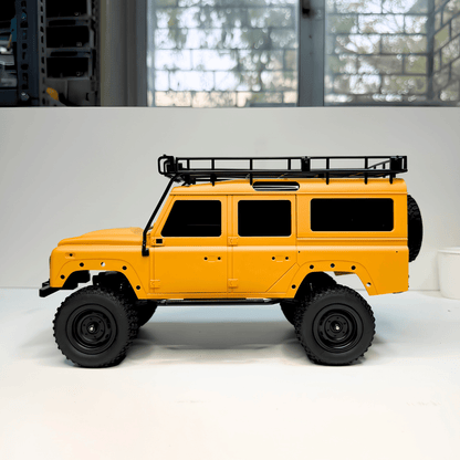 Front perspective view of the yellow MN Model MN-111C RC crawler for wholesale inventory restocking across India