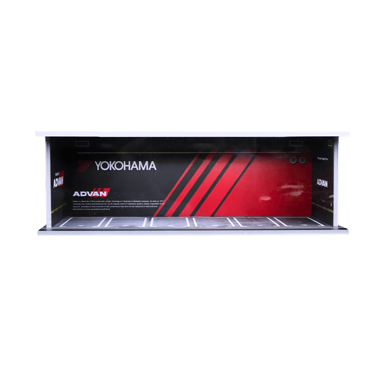 Front view of the MoreArt MC914928 ADVAN 1:64 scale lighted parking lot diorama for wholesale store inventory