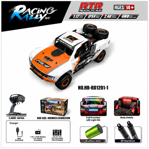 HB Toys RD1201-1 1:12 Orange Off Road RTR 4WD RC Rally Truck 40km/h
