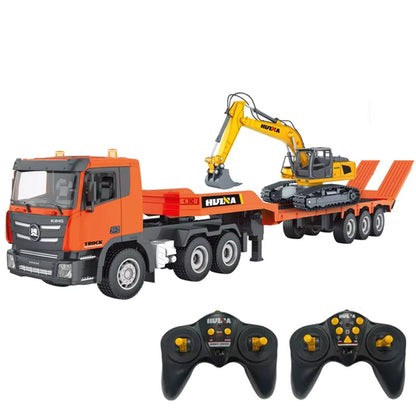 HUINA_1319_1_24_Scale_9CH_RC_Tractor_Truck_with_Flatbed_Trailer_Excavator