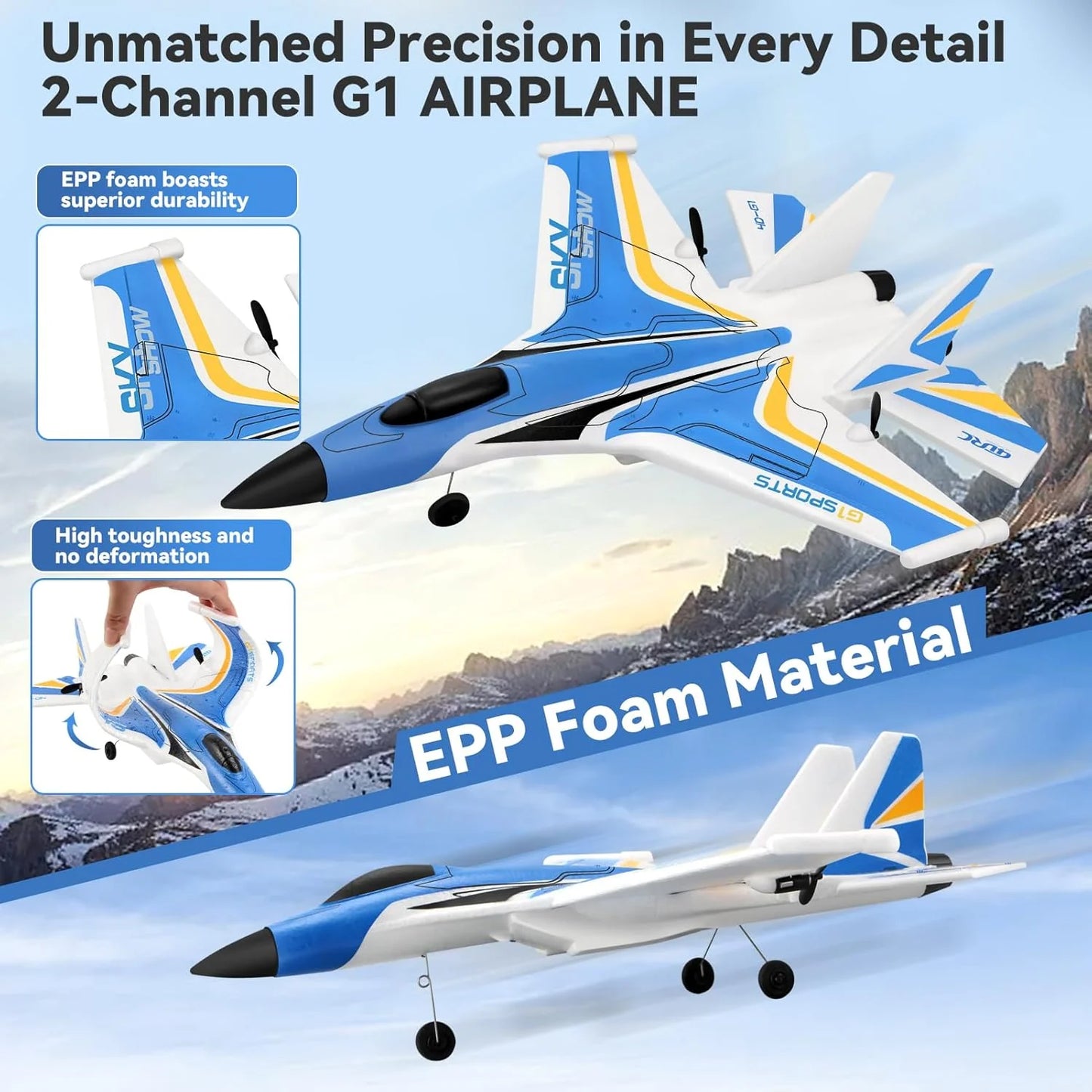 Hobby grade RC fighter jet with 6-axis gyroscope