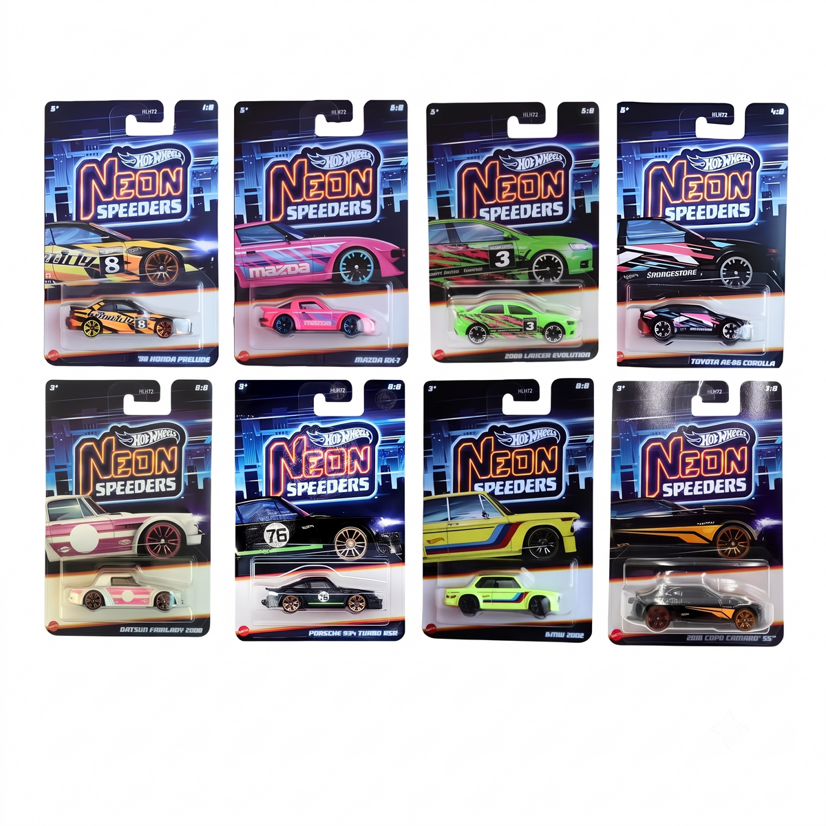 Hot Wheels Neon Speeders HLH72 | 8 Piece Set | 1:64 Diecast Cars | Neon Speeders Collection