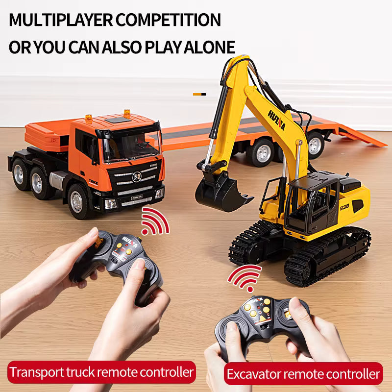 HUINA 1319 1:24 Scale 9CH RC Tractor Truck with Flatbed Trailer & Excavator