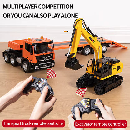 HUINA 1319 1:24 Scale 9CH RC Tractor Truck with Flatbed Trailer & Excavator