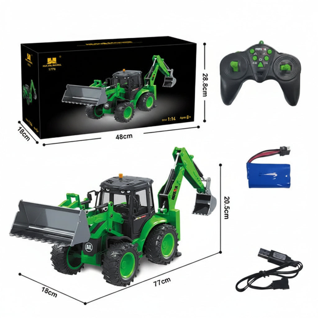 Huina 1579 RC backhoe loader with front bucket