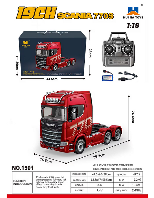 Huina 1501 1:18 Scania Tractor RC Truck | Red Color