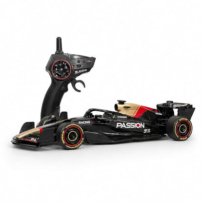 Jimyog 1:10 F1 Ferrari RC Car with realistic Formula 1 styling, simulation engine sounds, and a 2.4GHz remote controller for smooth racing performance. 