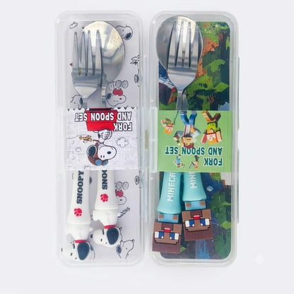 Kids 3D Cartoon Character | Spoon & Fork | 2-Piece Set | Storage Box | Cute Tableware