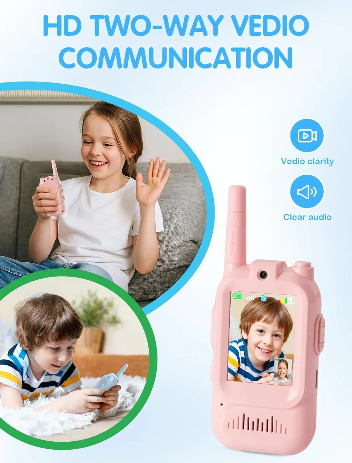 Kids Video Walkie Talkie Set | HD Camera, Voice Changer & Long-Range Talk