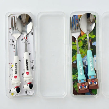 Kids spoon and fork 2-piece set with storage box