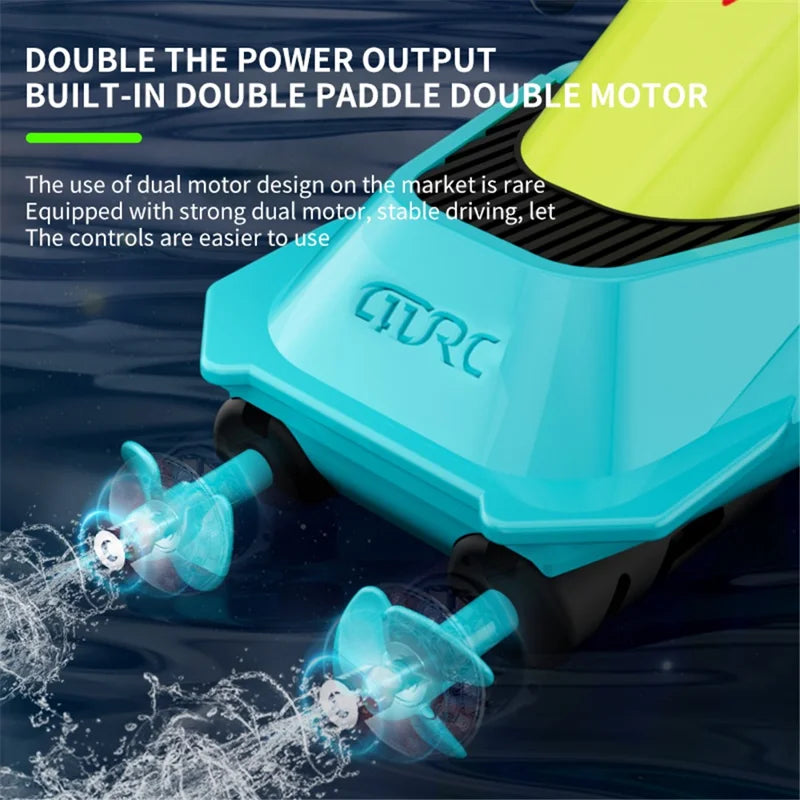 Mini RC boat with dual propellers and USB charging