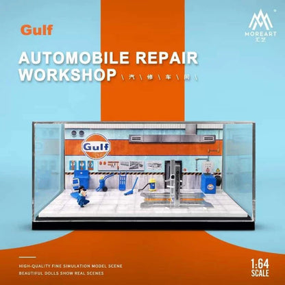 MoreArt MO641056 1:64 Gulf Automobile Repair Workshop Diorama | Hobby Grade Diecast Display Garage